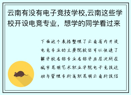 云南有没有电子竞技学校,云南这些学校开设电竞专业，想学的同学看过来